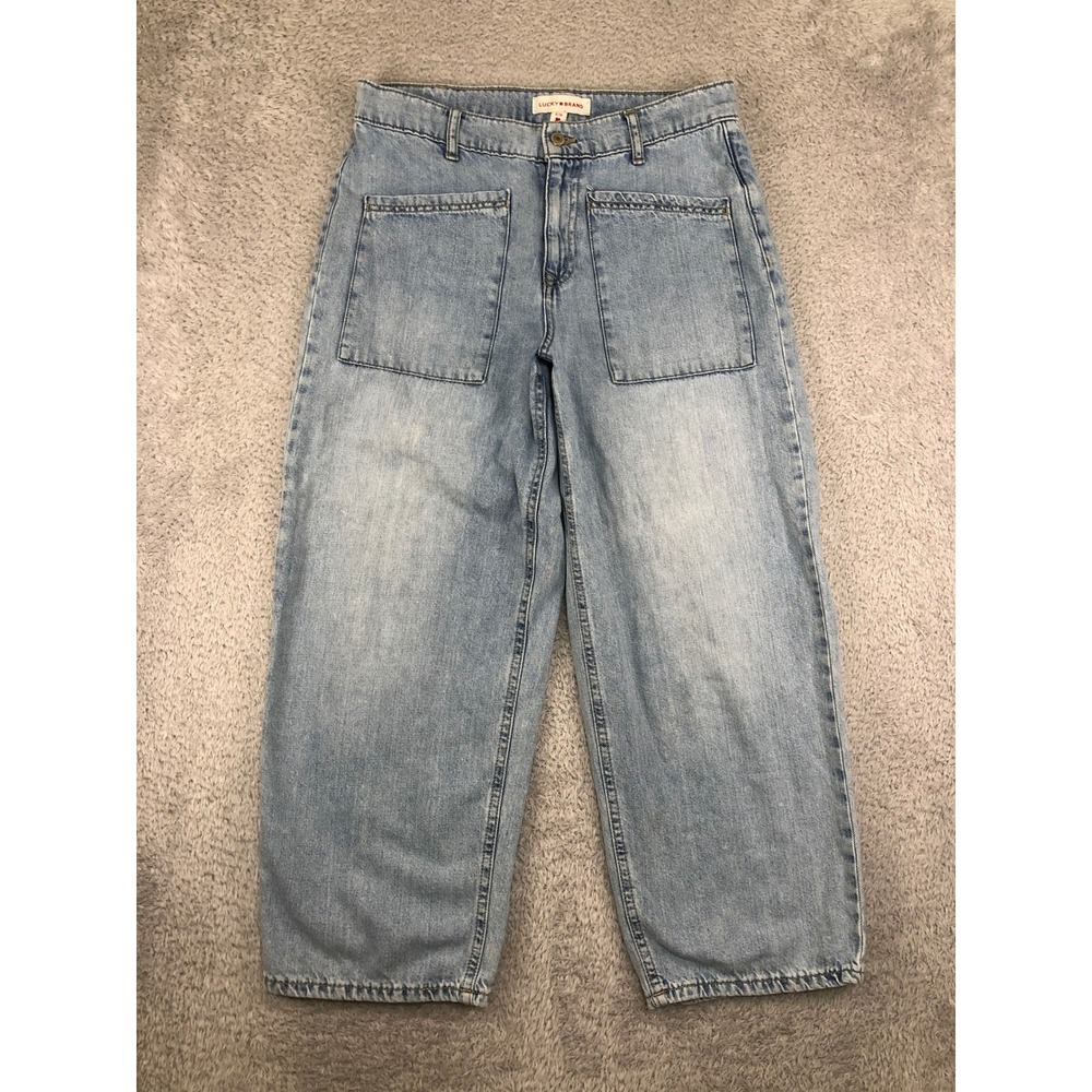 Lucky Brand Jeans Women 6 (30x25) Blue High Rise Wide Leg Crop Patch Pocket